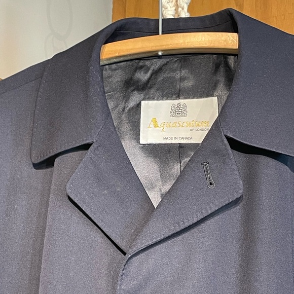 Vintage Aquascutum Navy Wool Long Raglan Coat Wool Mens 44/54Eu made in Canada - Picture 2 of 10
